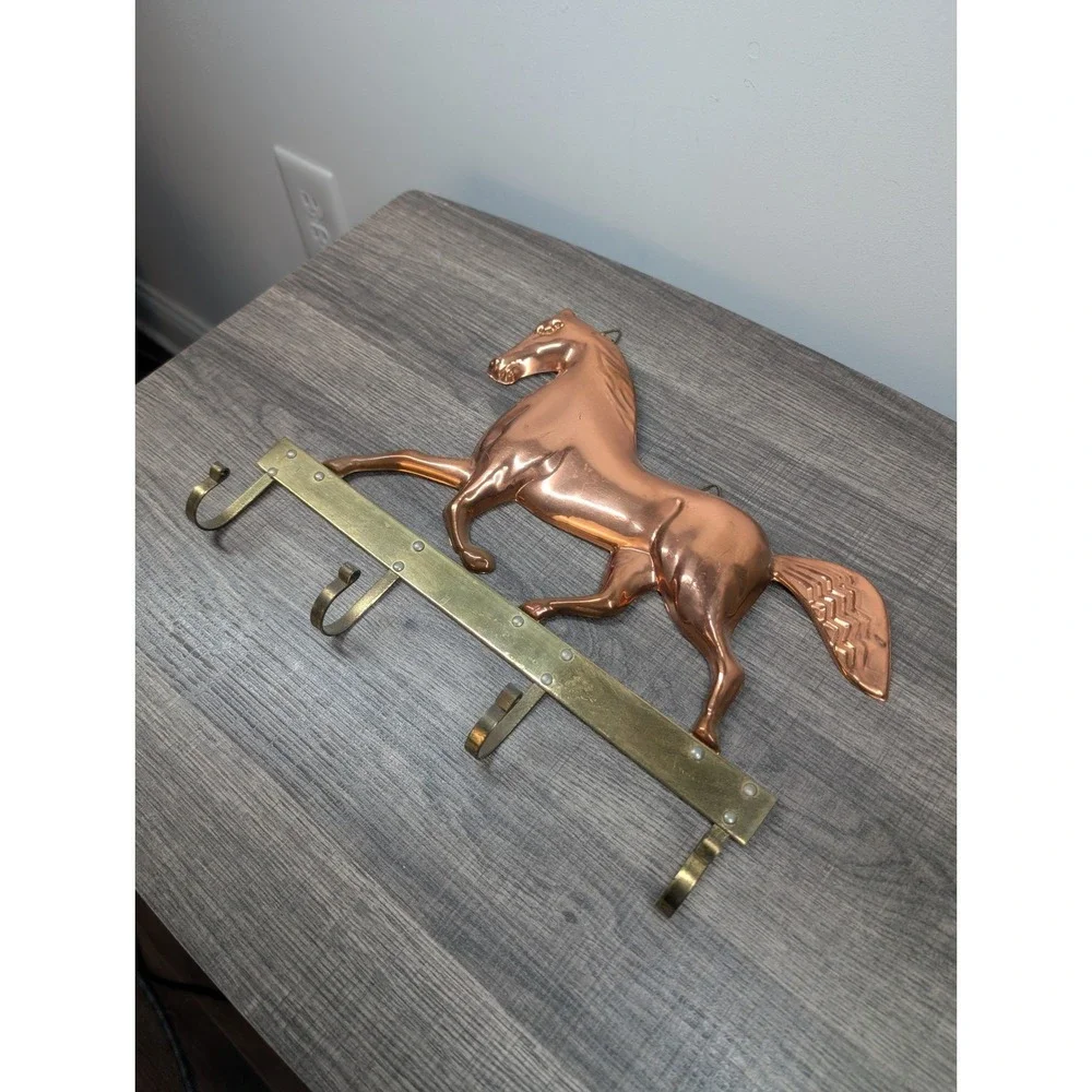 Vintage Copper Horse Key Holder Wall Mount Brass Hooks‎ Equestrian Decor